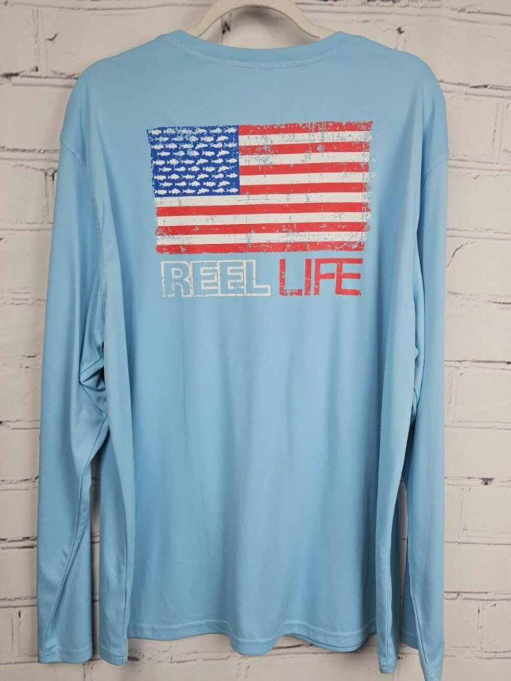 Reel Life Mens XXL Sky Blue Long Sleeve Performance Shirt Fishing Fathers Day